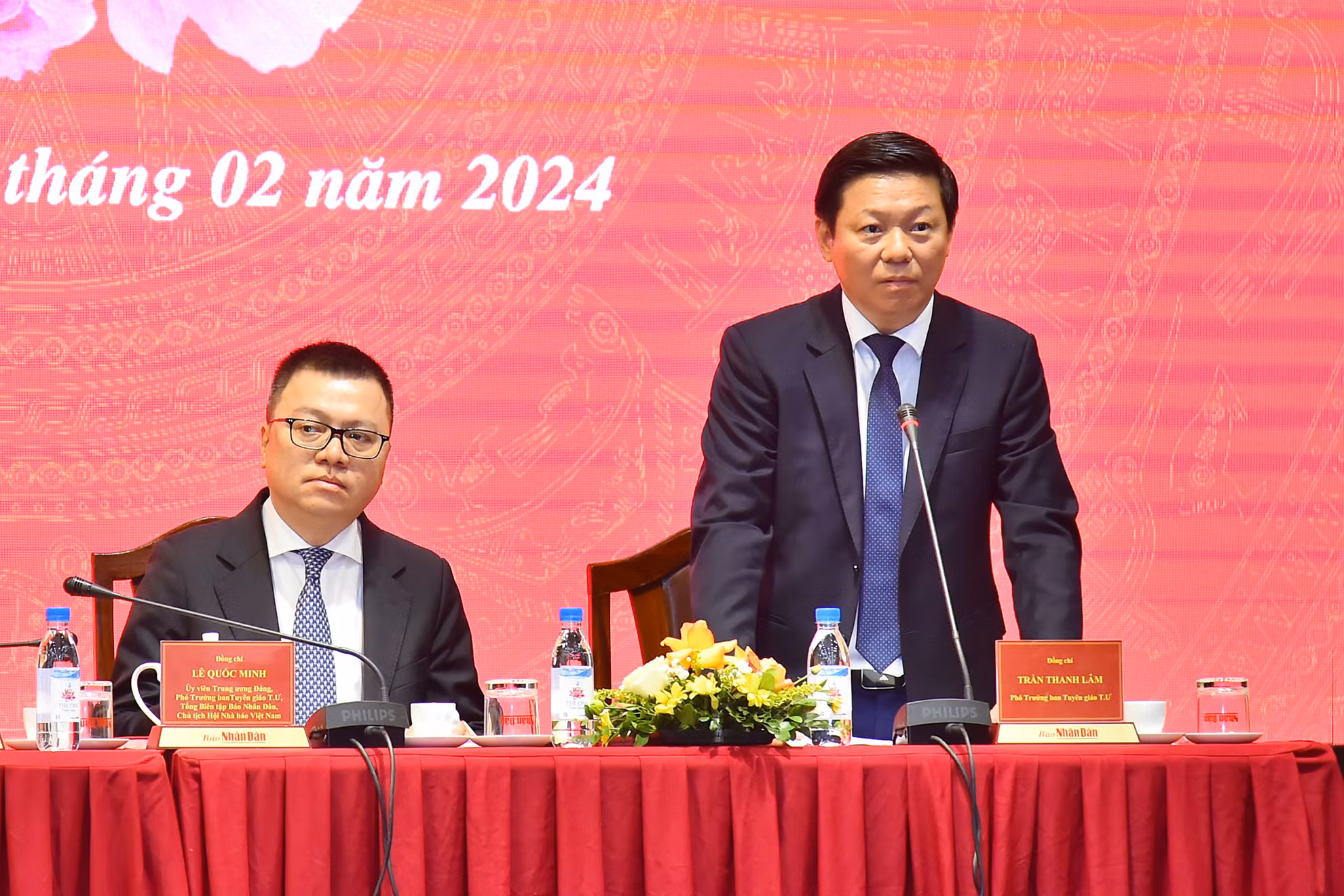 Đồng chí Trần Thanh Lâm, Phó Trưởng Ban Tuyên giáo Trung ương điều hành Hội nghị Giao ban báo chí đầu Xuân Giáp Thìn 2024.