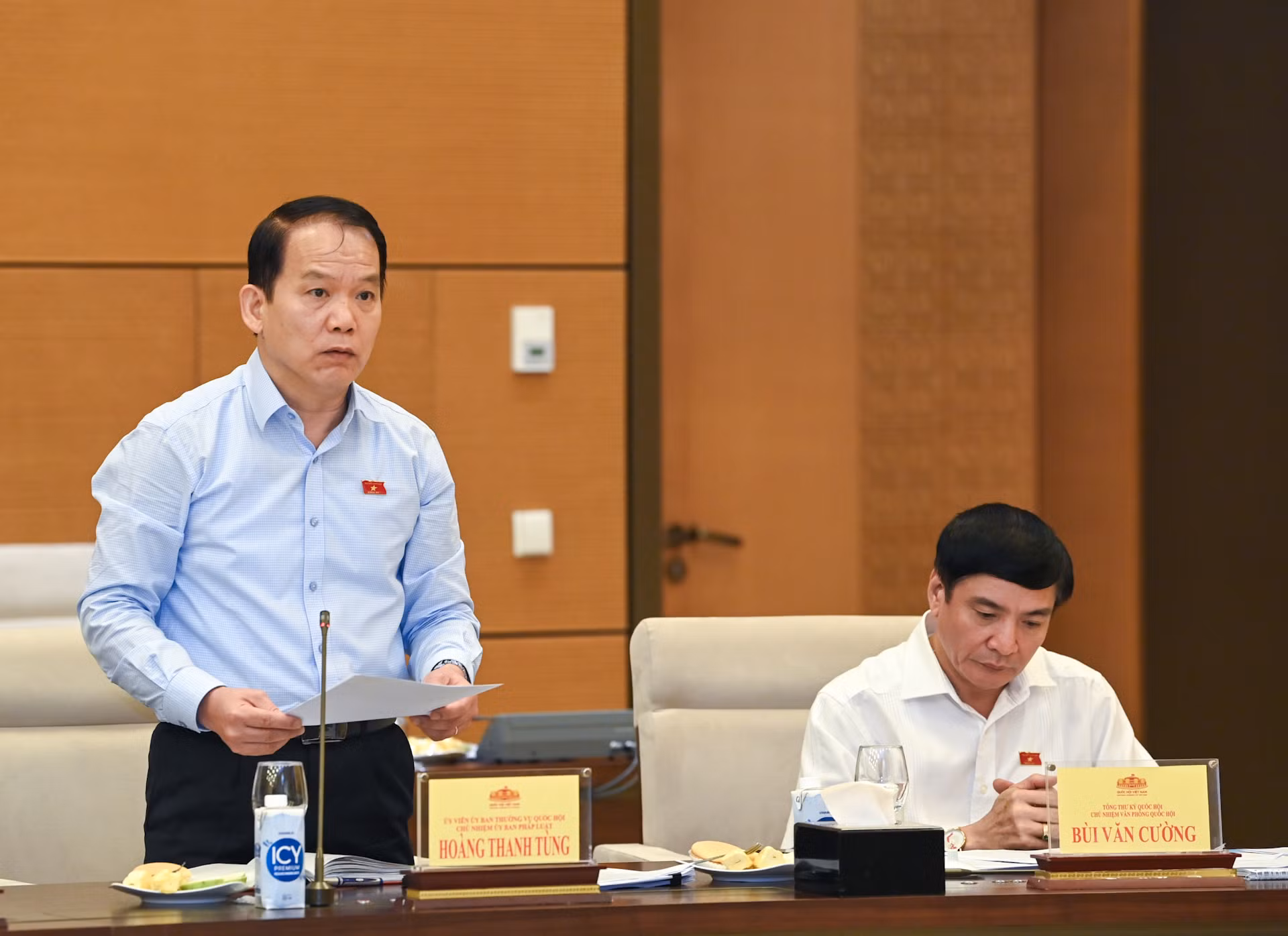Chủ nhiệm Ủy ban Pháp luật Hoàng Thanh Tùng trình bày báo cáo.