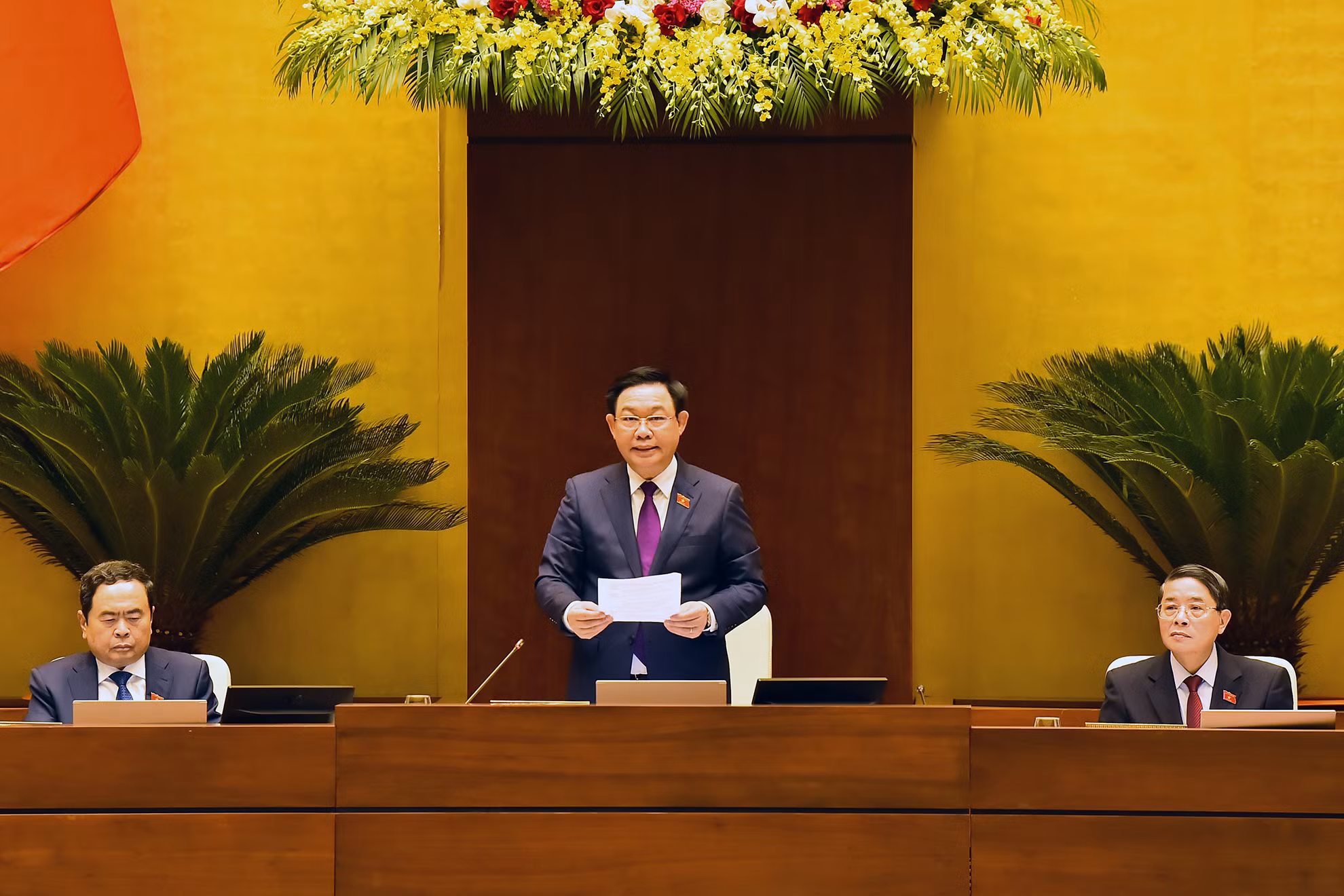 Chủ tịch Quốc hội Vương Đình Huệ phát biểu kết luận nội dung lấy phiếu tín nhiệm đối với những người giữ chức vụ do Quốc hội bầu, phê chuẩn tại Kỳ họp thứ 6, Quốc hội khóa XV.