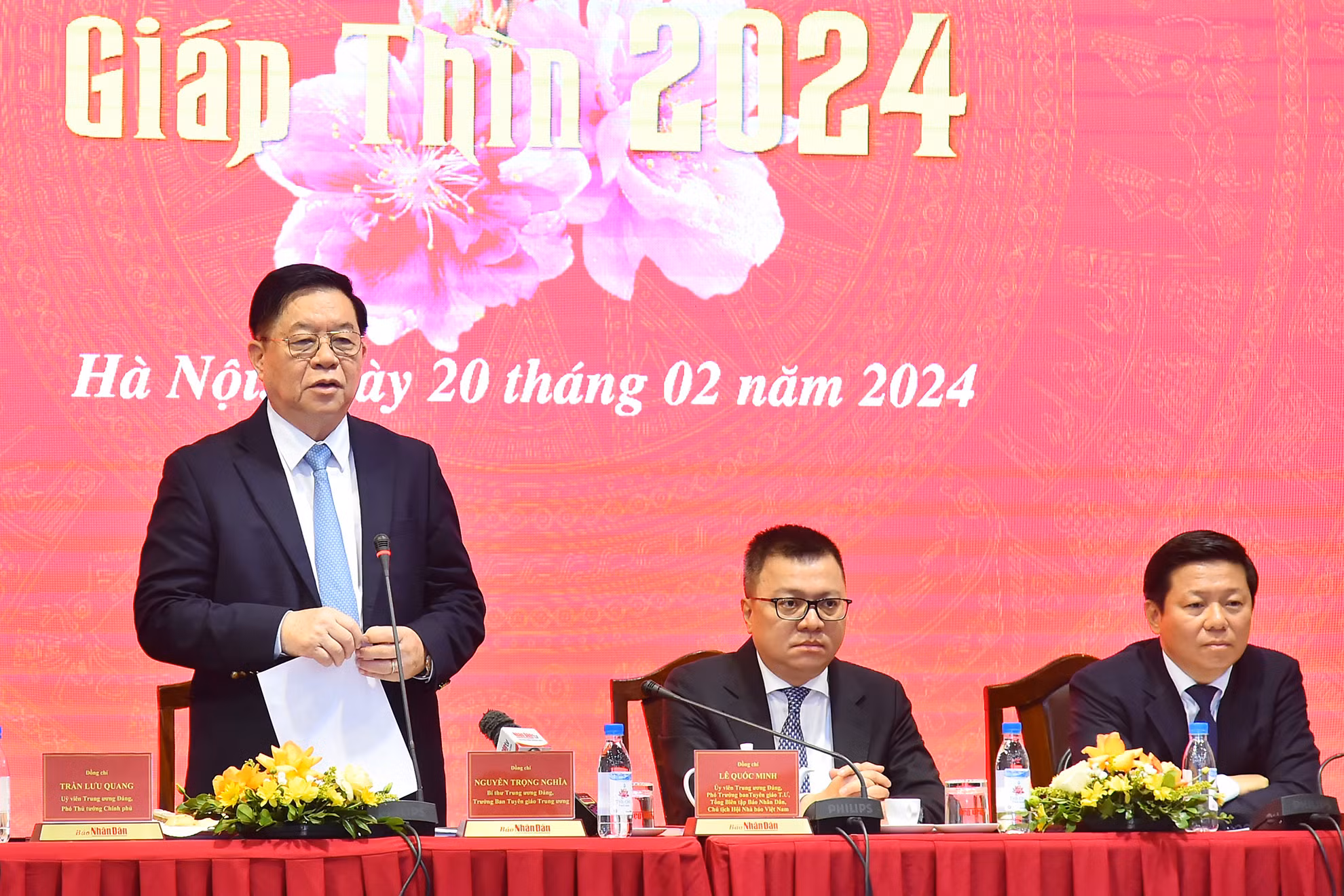 Đồng chí Nguyễn Trọng Nghĩa, Bí thư Trung ương Đảng, Trưởng Ban Tuyên giáo Trung ương phát biểu ý kiến chỉ đạo tại Hội nghị Giao ban báo chí đầu Xuân Giáp Thìn 2024.