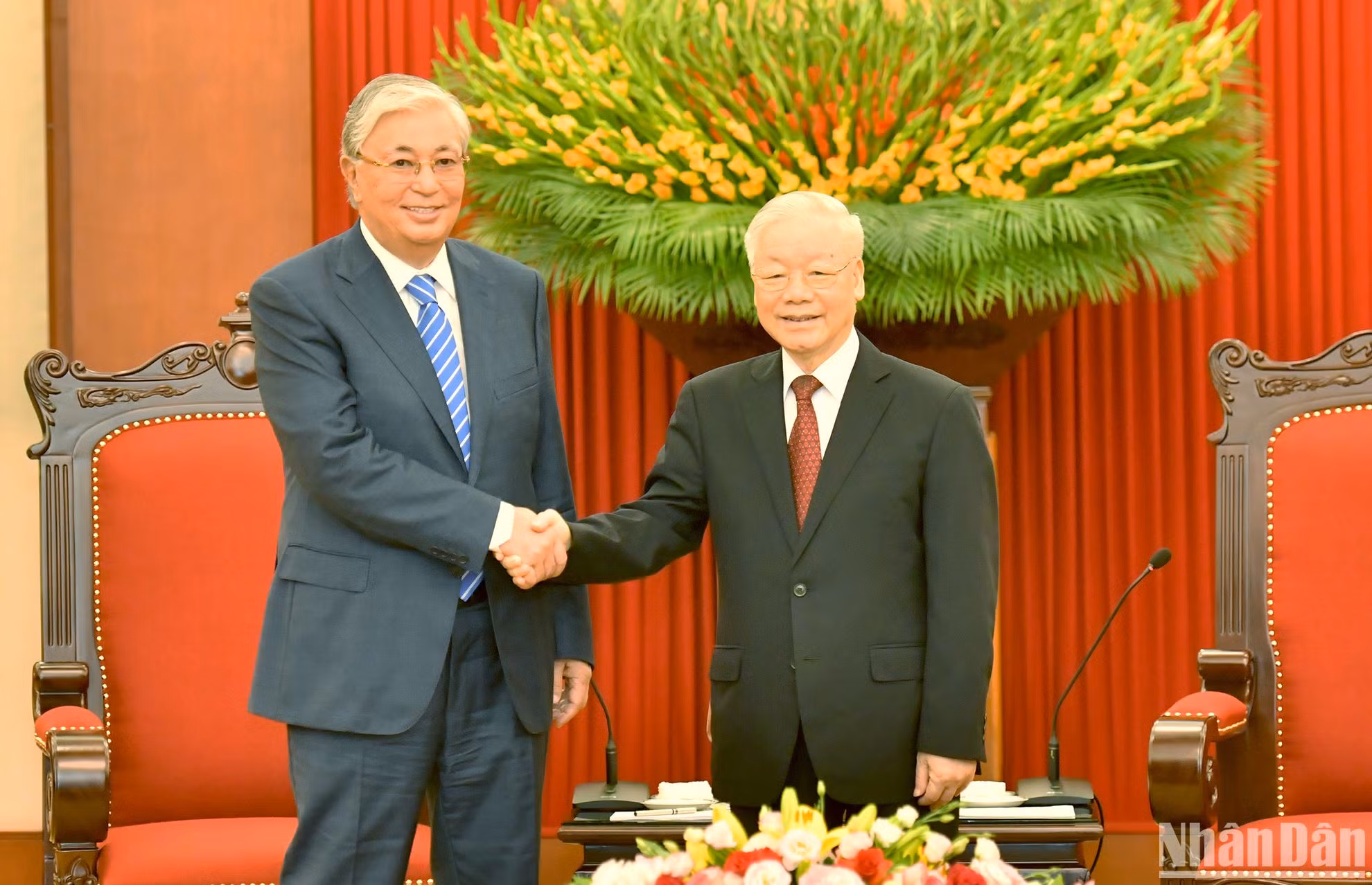 Tổng Bí thư Nguyễn Phú Trọng tiếp Tổng thống Cộng hòa Kazakhstan Kassym-Jomart Tokayev.