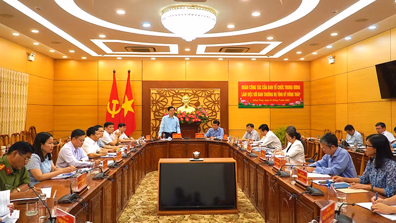 Phó Trưởng Ban Thường trực Ban Tổ chức Trung ương Mai Văn Chính phát biểu kết luận buổi làm việc.