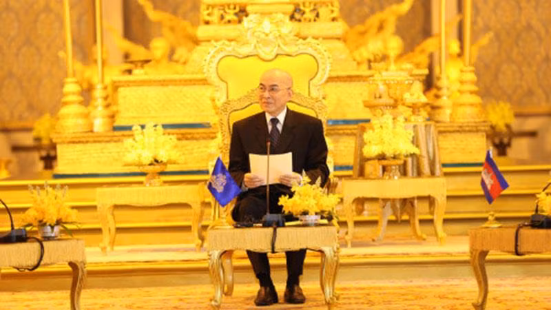 Quốc vương Campuchia Norodom Sihamoni tại cuộc tiếp kiến.