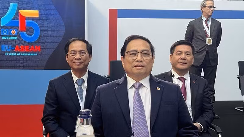 Thủ tướng Phạm Minh Chính dự Lễ khai mạc Hội nghị Cấp cao Kỷ niệm 45 năm quan hệ ASEAN-EU. (Ảnh: TTXVN)
