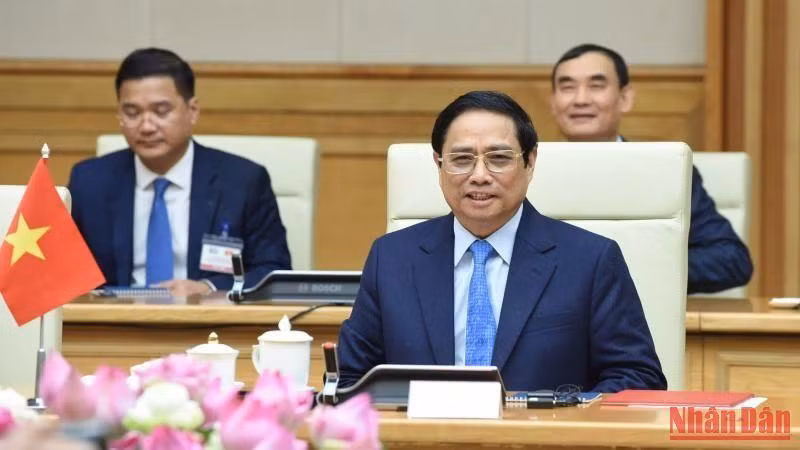 Thủ tướng Phạm Minh Chính phát biểu tại buổi hội đàm. (Ảnh: Trần Hải)