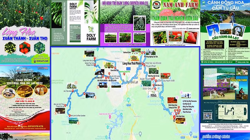 Bản đồ các làng hoa truyền thống Đà Lạt và một số điểm đến.