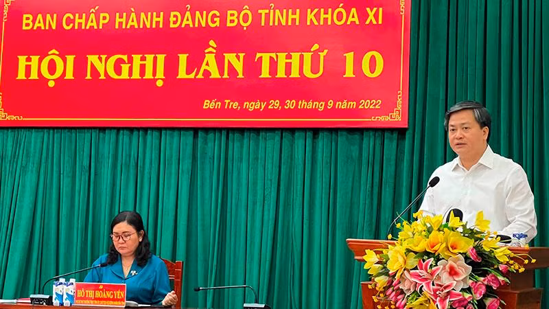 Bí thư Tỉnh ủy Bến Tre Lê Đức Thọ phát biểu khai mạc hội nghị.