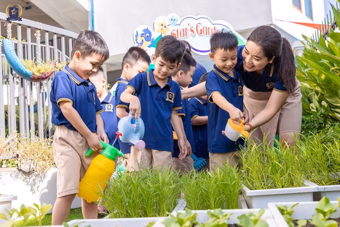 Trường mần non Ngôi Sao vừa được đầu tư khang trang, đưa vào hoạt động từ tháng 5/2024 từ 100% xã hội hóa.