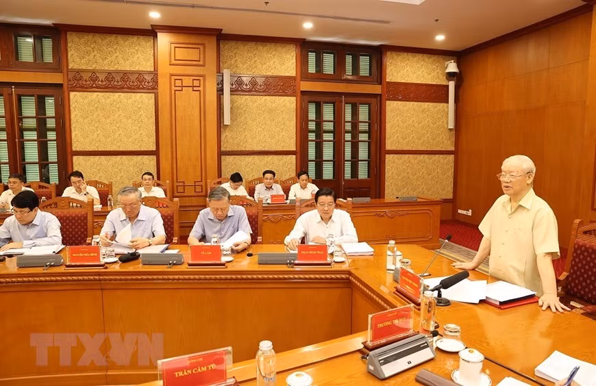 Phiên họp nhằm thảo luận, cho ý kiến về kết quả hoạt động của Ban Chỉ đạo 6 tháng đầu năm 2023 và nhìn lại công tác phòng, chống tham nhũng, tiêu cực từ đầu nhiệm kỳ Đại hội XIII của Đảng đến nay. (Ảnh: Trí Dũng/TTXVN)