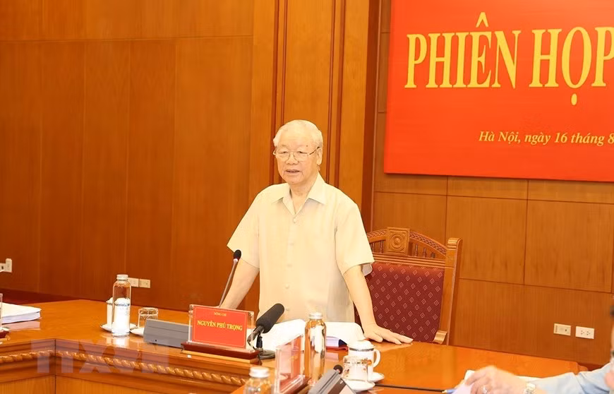 Tổng Bí thư Nguyễn Phú Trọng phát biểu chỉ đạo phiên họp. (Ảnh: Trí Dũng/TTXVN)