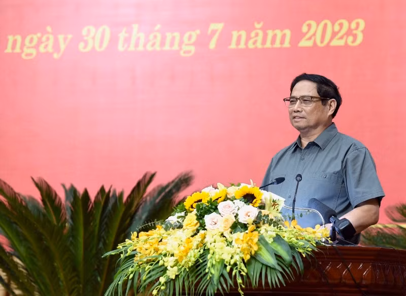 Thủ tướng Phạm Minh Chính phát biểu tại buổi làm việc với lãnh đạo chủ chốt tỉnh Bắc Ninh.