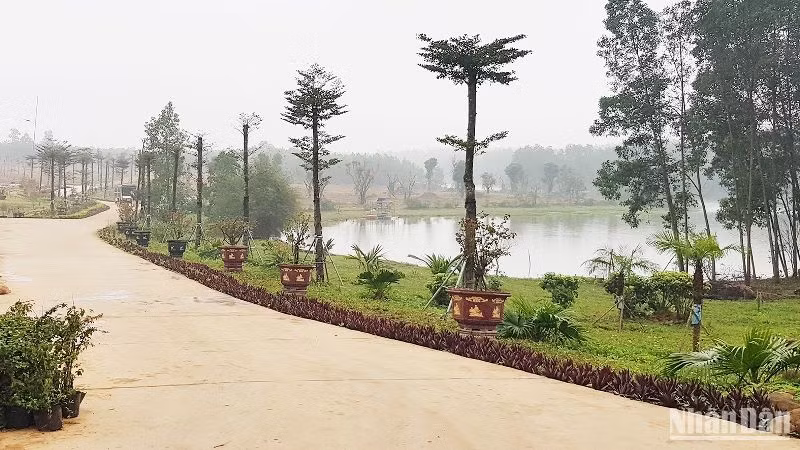 Công trình đường bê-tông được xây dựng rất quy mô tại “Khu giáo dục trải nghiệm Trưng Vương Garden”. (Ảnh: Lâm Quang Huy)