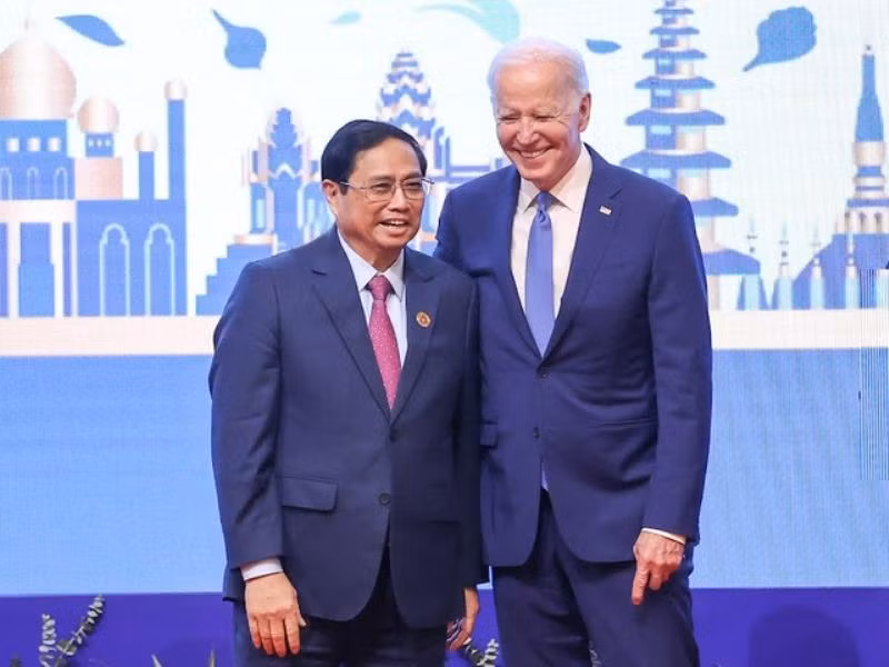 Thủ tướng Phạm Minh Chính và Tổng thống Hoa Kỳ Joe Biden tại Hội nghị Cấp cao ASEAN-Hoa Kỳ lần thứ 10. (Ảnh: NHẬT BẮC) Thủ tướng Phạm Minh Chính và Tổng thống Hoa Kỳ Joe Biden tại Hội nghị Cấp cao ASEAN-Hoa Kỳ lần thứ 10. (Ảnh: NHẬT BẮC)