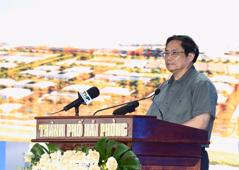 Thủ tướng Phạm Minh Chính phát biểu tại lễ khởi công. (Ảnh: Trần Hải) Thủ tướng Phạm Minh Chính phát biểu tại lễ khởi công. (Ảnh: Trần Hải)