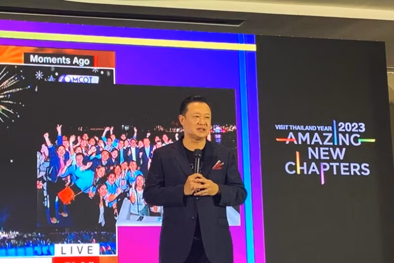 Tổng cục trưởng TAT Yuthasak Supasorn quảng bá chiến dịch “Thăm Thái Lan năm 2023”. (Ảnh: Bưu điện Bangkok)