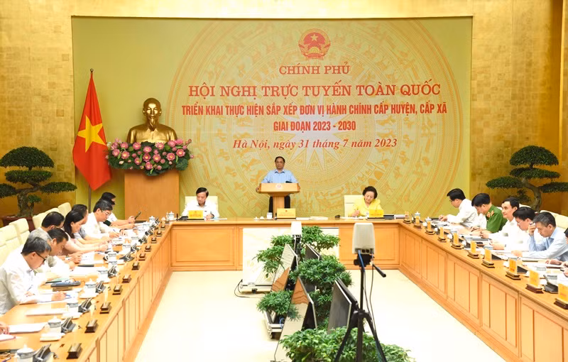 Hội nghị triển khai thực hiện sắp xếp đơn vị hành chính cấp huyện, cấp xã tại điểm cầu Chính phủ. Hội nghị triển khai thực hiện sắp xếp đơn vị hành chính cấp huyện, cấp xã tại điểm cầu Chính phủ.
