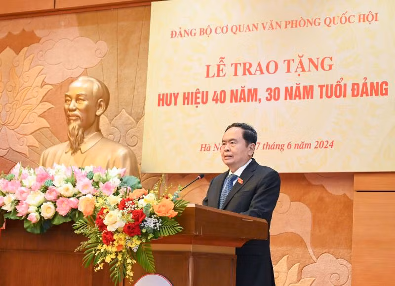 Chủ tịch Quốc hội Trần Thanh Mẫn phát biểu tại buổi lễ. (Ảnh Duy Linh)