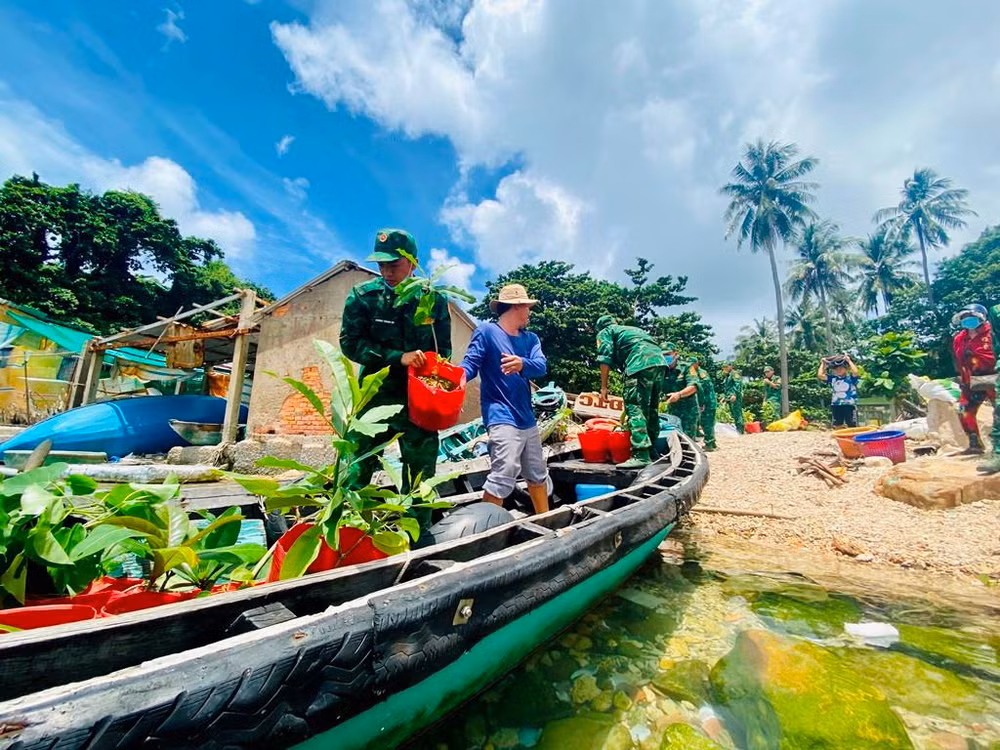 Trồng cây trên đảo Hòn Nhạn không phải là việc dễ dàng, bởi đảo không có nước ngọt, nắng gió khắc nghiệt khiến chỉ một số loại cây ưa mặn mới có thể thích nghi. Những cây mang được ra đây trồng chủ yếu là phong ba, bàng vuông, bồ đề và dừa, được lấy từ ngay trên các đảo khác quanh quần đảo Thổ Châu, như bàng vuông lấy từ Hòn Từ, cây dừa lấy từ xóm Dừa trên Thổ Châu… Trồng cây trên đảo Hòn Nhạn không phải là việc dễ dàng, bởi đảo không có nước ngọt, nắng gió khắc nghiệt khiến chỉ một số loại cây ưa mặn mới có thể thích nghi. Những cây mang được ra đây trồng chủ yếu là phong ba, bàng vuông, bồ đề và dừa, được lấy từ ngay trên các đảo khác quanh quần đảo Thổ Châu, như bàng vuông lấy từ Hòn Từ, cây dừa lấy từ xóm Dừa trên Thổ Châu…