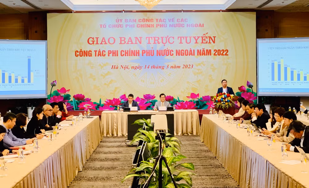 Quang cảnh Hội nghị giao ban trực tuyến công tác phi chính phủ nước ngoài năm 2022.