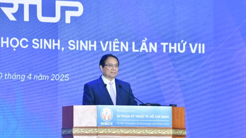 Thủ tướng Phạm Minh Chính phát biểu ý kiến tại Ngày hội Khởi nghiệp Quốc gia của học sinh, sinh viên lần thứ 7. (Ảnh: THANH GIANG).