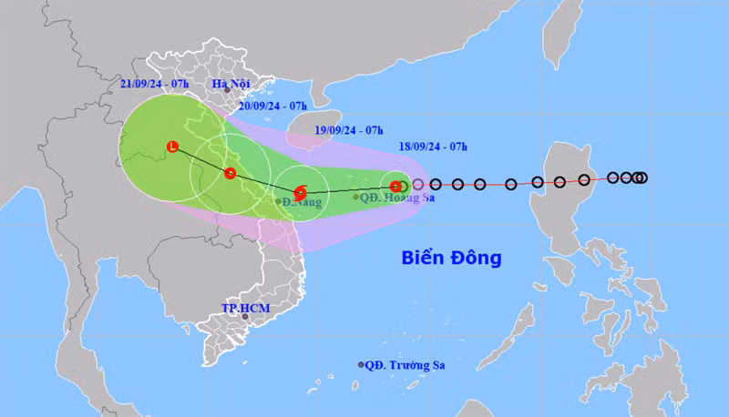 Vị trí và hướng di chuyển của áp thấp nhiệt đới lúc 7 giờ. (Nguồn: nchmf.gov.vn)
