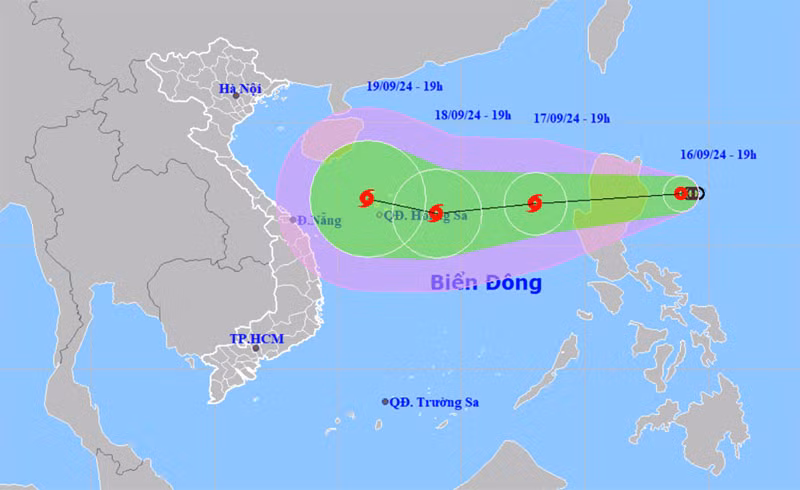 Vị trí và hướng di chuyển của áp thấp nhiệt đới lúc 19 giờ. (Nguồn: nchmf.gov.vn)