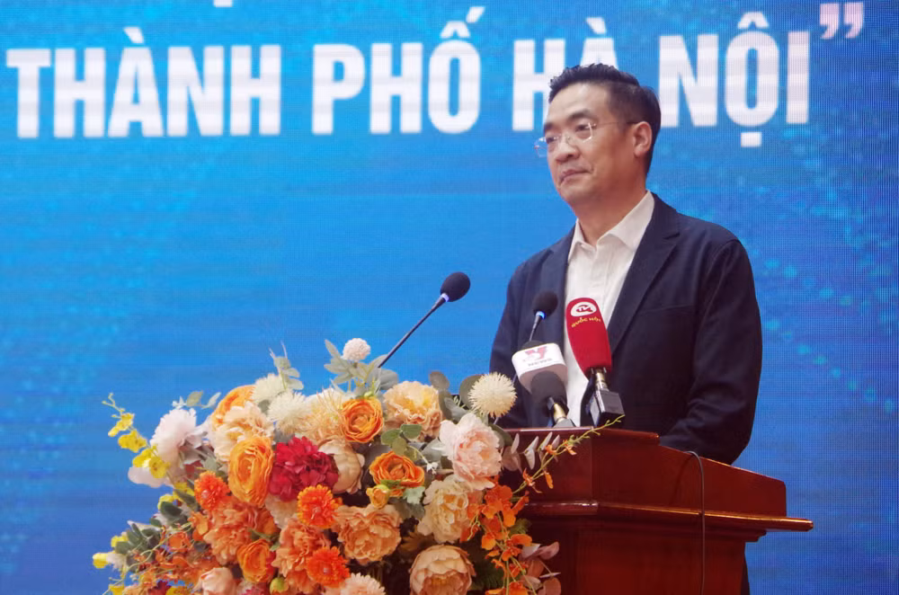 Giám đốc Sở Quy hoạch-Kiến trúc Hà Nội Nguyễn Trọng Kỳ Anh phát biểu tại hội nghị.