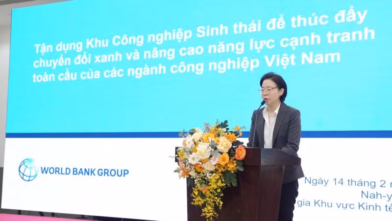 Bà Nah Yoon Shin, Chuyên gia khu vực kinh tế tư nhân, Bộ phận tài chính, năng lực cạnh tranh và đầu tư Ngân hàng Thế giới phát biểu ý kiến tại hội thảo.