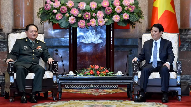 Chủ tịch nước Lương Cường tiếp Thượng tướng Trương Hựu Hiệp, Phó Chủ tịch Quân ủy Trung ương Trung Quốc. (Ảnh: Đăng Khoa)