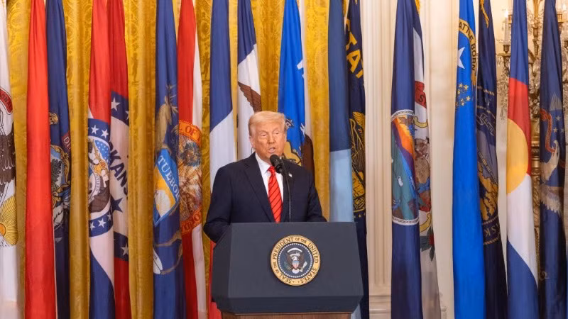Tổng thống Mỹ Donald Trump phát biểu tại Nhà Trắng (Ảnh: Tân Hoa xã)