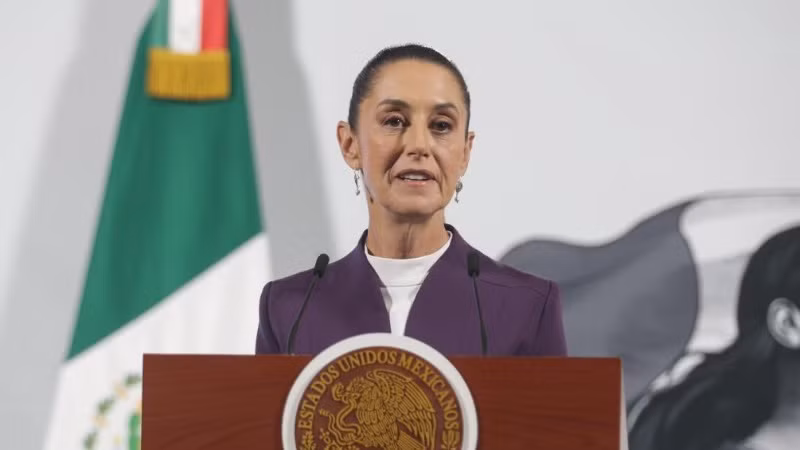 Tổng thống Mexico Claudia Sheinbaum phát biểu trong cuộc họp báo tại Cung điện Quốc gia ở thành phố Mexico, Mexico. (Ảnh: Tân Hoa xã)