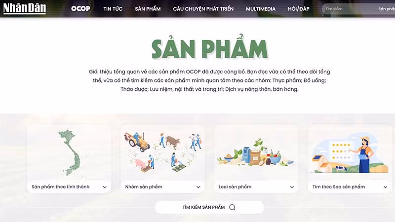 Giao diện trang chủ Chuyên trang OCOP của Báo Nhân Dân.