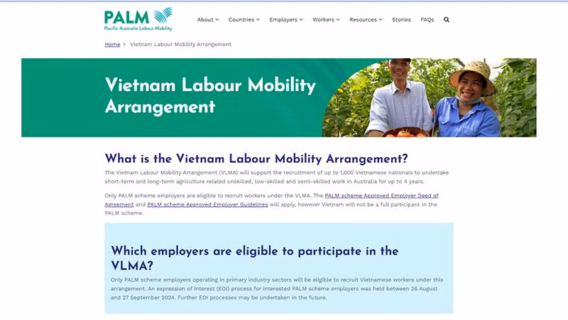 Lao động có thể tìm hiểu thêm về Chương trình VLMA tại website của Chương trình PALM https://www.palmscheme.gov.au/.