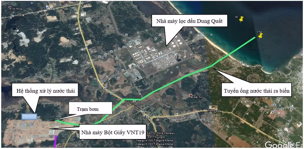 Ảnh vệ tinh tuyến ống thoát nước thải đã qua xử lý của Nhà máy Bột-Giấy VNT19. Ảnh vệ tinh tuyến ống thoát nước thải đã qua xử lý của Nhà máy Bột-Giấy VNT19.