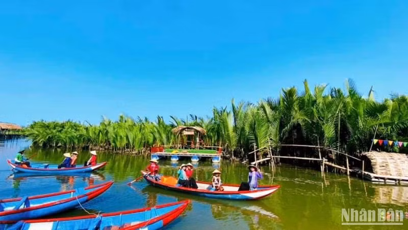 Du khách trải nghiệm điểm du lịch rừng dừa nước Tịnh Khê, ở xã Tịnh Khê, thành phố Quảng Ngãi.