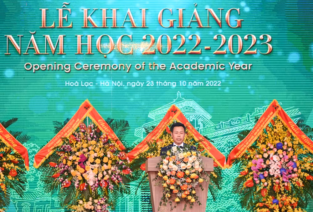 Giám đốc Đại học Quốc gia Hà Nội Lê Quân phát biểu tại buổi lễ.