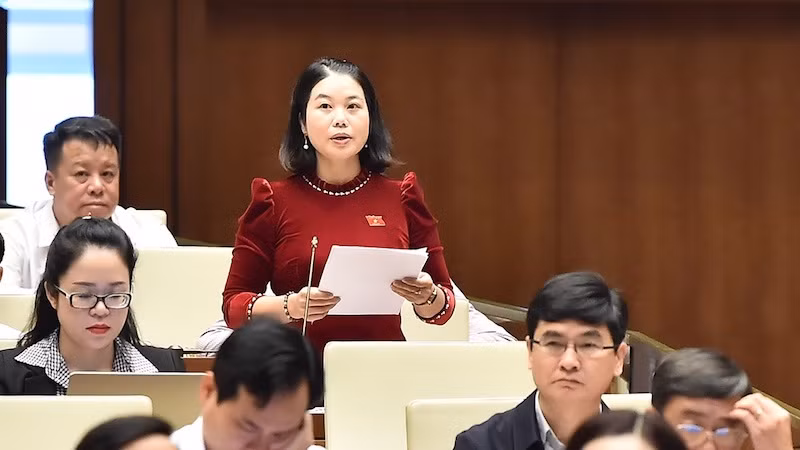 Đại biểu Nguyễn Thị Huế (đoàn Bắc Kạn) tham gia ý kiến thảo luận. (Ảnh: THỦY NGUYÊN)