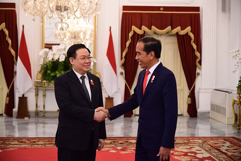 Chủ tịch Quốc hội Vương Đình Huệ hội kiến Tổng thống Indonesia Joko Widodo. (Ảnh: CTV)