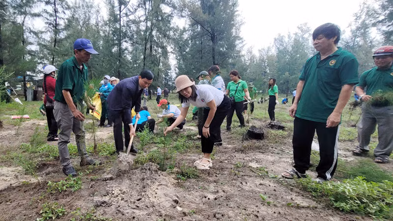 Các đại biểu, người dân trên địa bàn thành phố Huế tham gia trồng cây tại bãi biển. Các đại biểu, người dân trên địa bàn thành phố Huế tham gia trồng cây tại bãi biển.