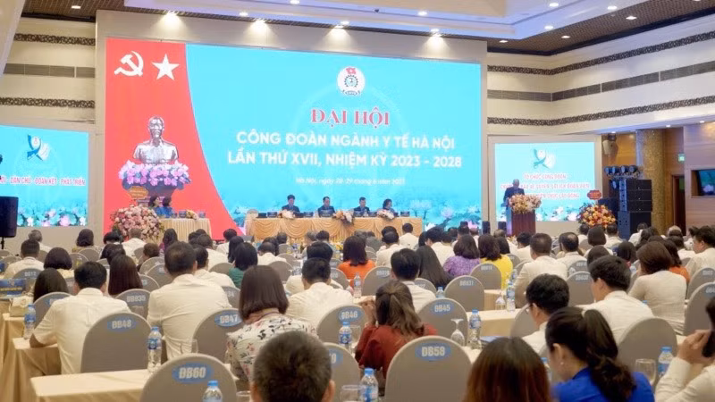 Quang cảnh Đại hội Công đoàn ngành y tế Hà Nội lần thứ XVII, nhiệm kỳ 2023-2028.