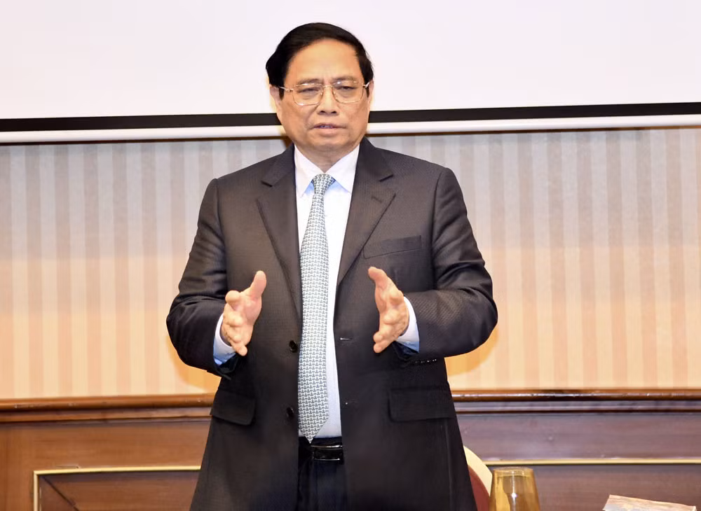Thủ tướng Phạm Minh Chính phát biểu ý kiến tại buổi gặp gỡ.