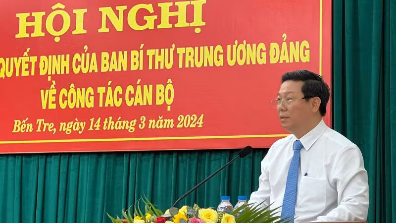 Đồng chí Trần Thanh Lâm, Phó Bí thư Tỉnh ủy Bến Tre phát biểu nhận nhiệm vụ.