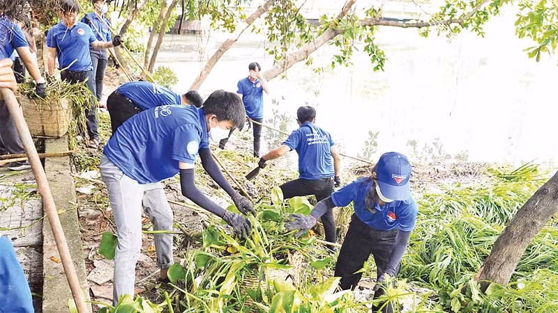 Tuổi trẻ thành phố tham gia hoạt động dọn vệ sinh môi trường. (Ảnh CTV)