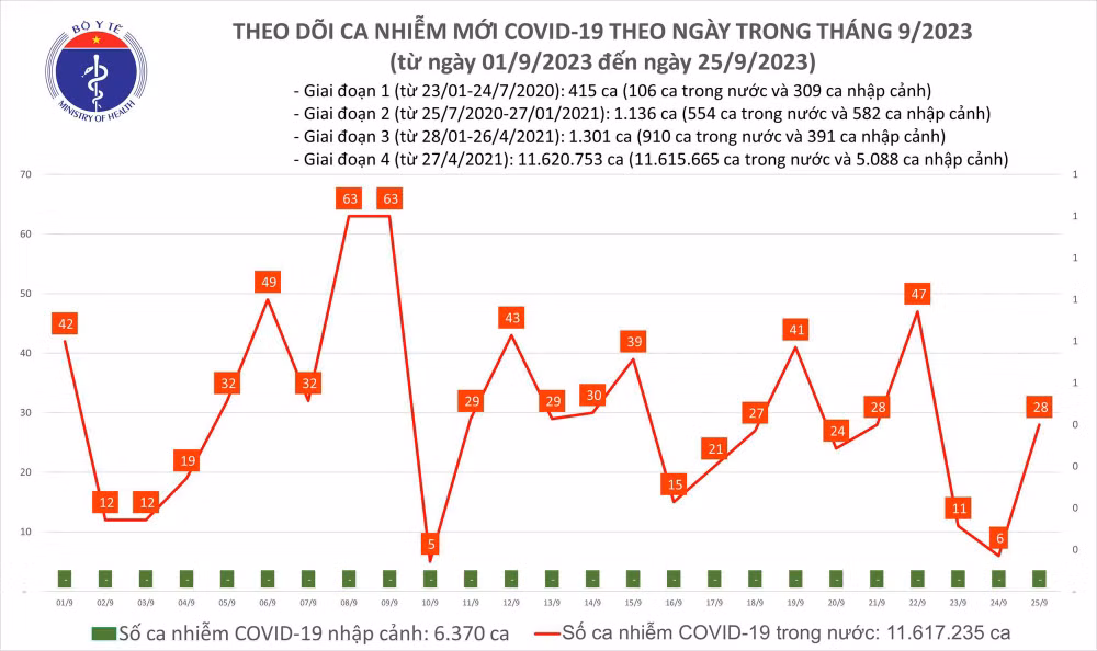 Biểu đồ số ca mắc Covid-19 tại Việt Nam thời gian qua.