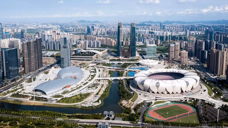 Khu liên hợp Trung tâm thể thao Olympic Hàng Châu. (Ảnh: Tân Hoa Xã)