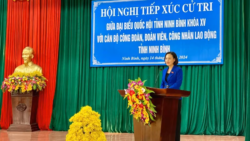 Phó trưởng Đoàn đại biểu Quốc hội tỉnh Ninh Bình Trần Thị Hồng Thanh phát biểu tại Hội nghị tiếp xúc cử tri. Phó trưởng Đoàn đại biểu Quốc hội tỉnh Ninh Bình Trần Thị Hồng Thanh phát biểu tại Hội nghị tiếp xúc cử tri.