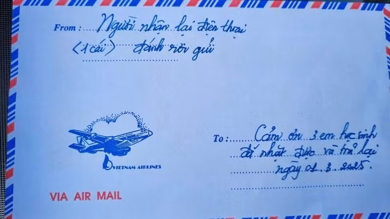 Thư cảm ơn ba em học sinh của người nhận lại tài sản bị đánh rơi.