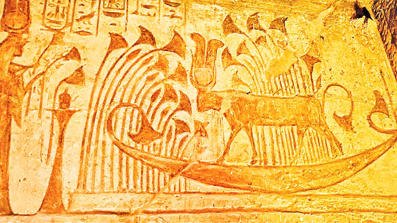 Tạo hình sống động của những cây papyrus được lưu lại trên bức tường lớn của ngôi đền nổi tiếng Abu Simbel.