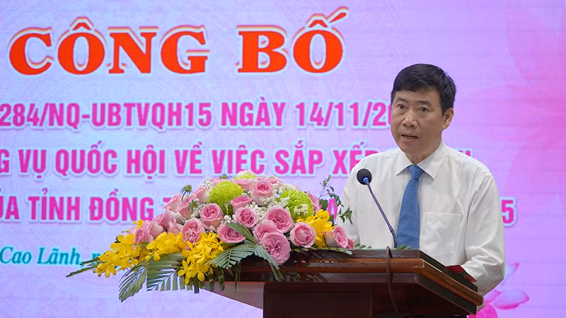 Chủ tịch Ủy ban nhân dân tỉnh Đồng Tháp Phạm Thiện Nghĩa phát biểu tại lễ công bố. (Ảnh: HỮU NGHĨA) Chủ tịch Ủy ban nhân dân tỉnh Đồng Tháp Phạm Thiện Nghĩa phát biểu tại lễ công bố. (Ảnh: HỮU NGHĨA)