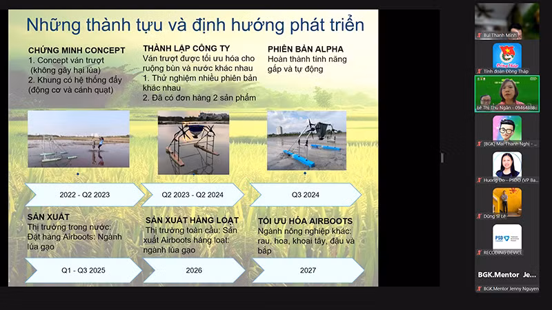 Các tác giả, nhóm tác giả thuyết trình dự án trực tuyến qua phần mềm Zoom tại vòng bán kết. (Ảnh: HỮU NGHĨA)